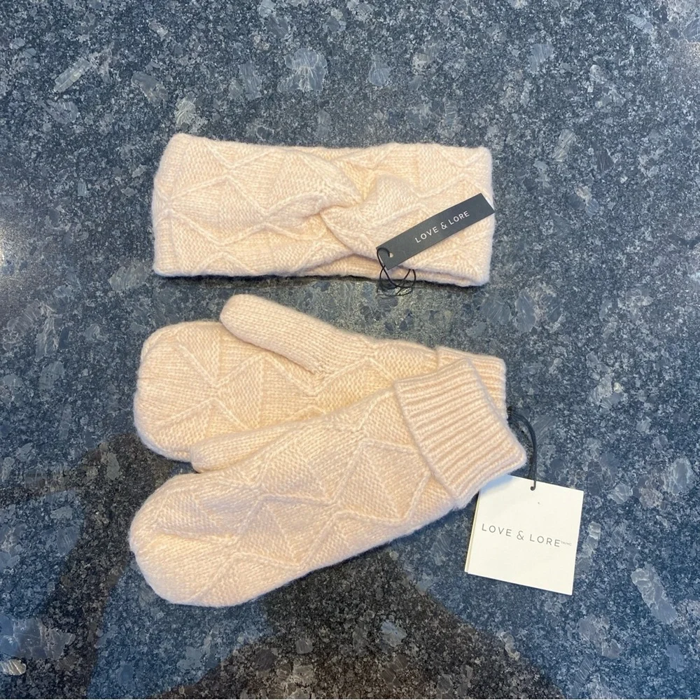 Love & Lore Mitts Head Band Light Pink 100% Recycled Materials O/S Winter Sherpa